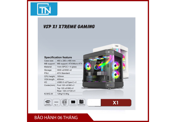 VỎ CASE VSP X1 EXTREME GAMING WHITE (MID TOWER/MÀU TRẮNG)